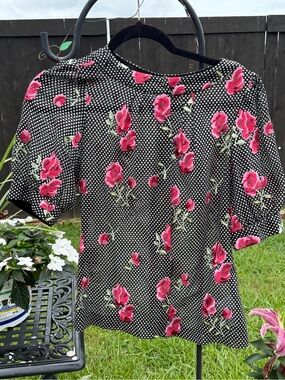 “Bryan Bradley Embroidered Rose Polka Dot Puff Sleeve Blouse Size 6”